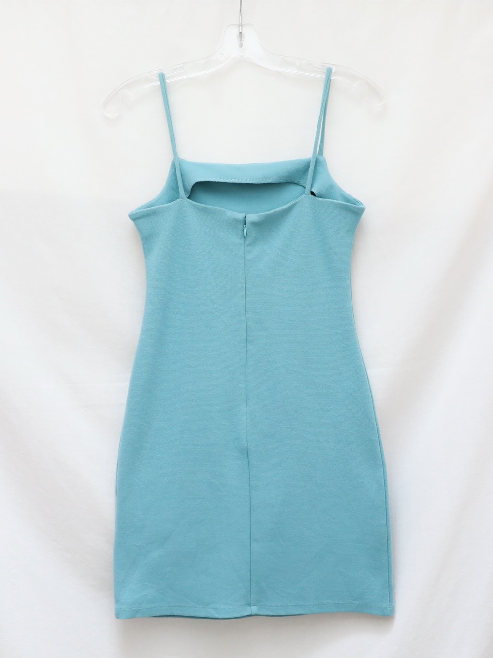 NWOT Oak + Fort Spaghetti-Strap Ponte Knit Mini Dress muted pastel blue S new - Picture 4 of 8